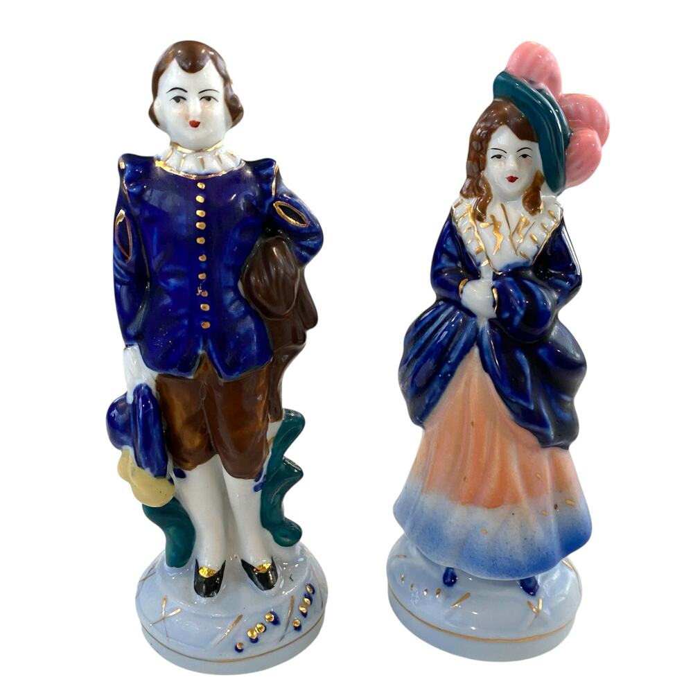 RARE 6" Tall Vintage Occupied Japan Set of 2 Porcelain Victorian Figurines